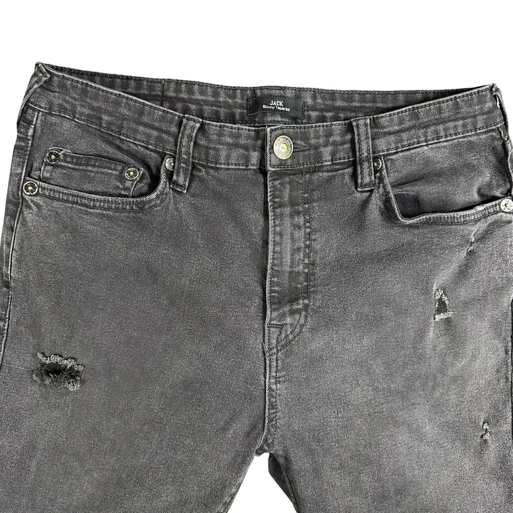 True Religion JACK Mens‎ Size 33 Skinny Tapered Distressed Black No Flap Jeans